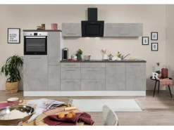 Hot Respekta Premium Küchenzeile Amanda 300 cm Beton-Optik-Weiß