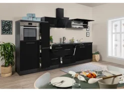 Respekta Premium Küchenzeile 310 cm Hochbau -Eiche Grau< Kochfelder|Kühlschränke