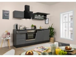 Respekta Premium Einbauküchen<Küchenzeile 220 cm -Eiche Grau