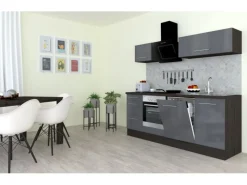 Respekta Premium Einbauküchen<Küchenzeile 220 cm -Eiche Grau