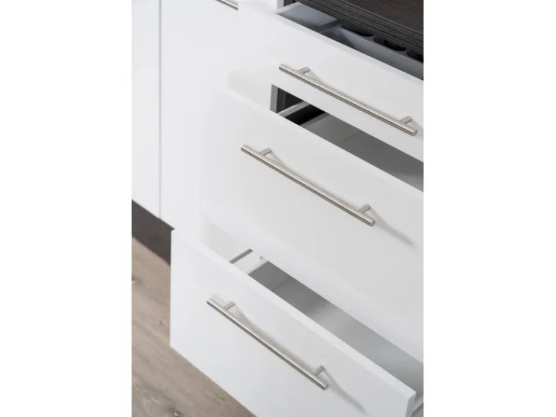 Outlet Respekta Premium Küchenzeile 220 cm Weiß Hochglanz-Eiche Grau Hochglanz Weiß