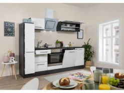 Sale Respekta Premium Küchenzeile 250 cm Weiß Hochglanz-Eiche Grau Hochglanz Weiß