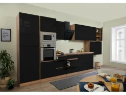 Respekta Premium Kochfelder|Kühlschränke<Küchenzeile Grifflos 435 cm -Eiche Sägerau