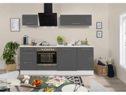 Discount Respekta Premium Küchenzeile 220 cm -Weiß Grau Hochglanz
