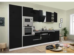 Discount Respekta Premium Küchenzeile Grifflos 345 cm -Weiß Schwarz Hochglanz