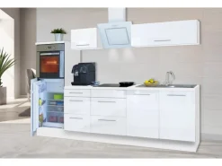 Respekta Premium Kühlschränke|Einbauküchen<Küchenzeile 270 cm Hochbau Weiß Hochglanz