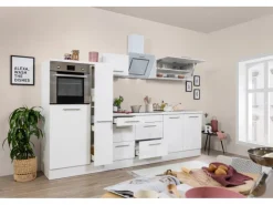 Outlet Respekta Premium Küchenzeile 300 cm Hochbau Weiß Hochglanz Hochglanz Weiß