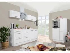 Outlet Respekta Premium Küchenzeile 300 cm Hochbau Weiß Hochglanz Hochglanz Weiß