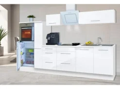 Outlet Respekta Premium Küchenzeile 300 cm Hochbau Weiß Hochglanz Hochglanz Weiß