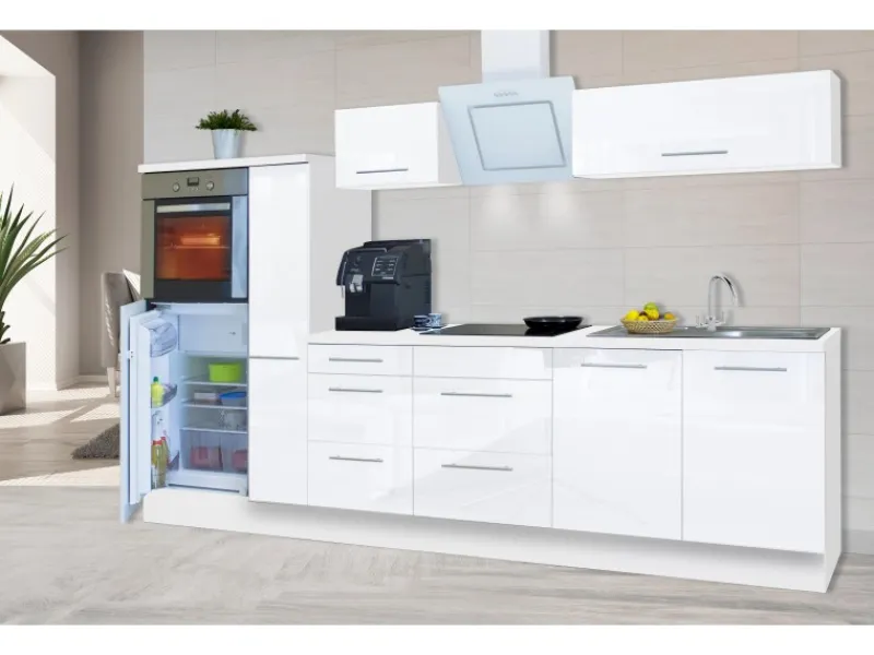 Outlet Respekta Premium Küchenzeile 300 cm Hochbau Weiß Hochglanz Hochglanz Weiß