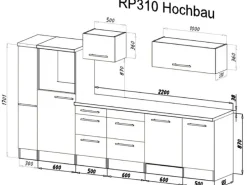 Hot Respekta Premium Küchenzeile Amanda 310 cm  Beton-Optik-Weiß