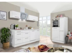 Respekta Premium Küchenzeile 310 cm Hochbau Weiß Hochglanz< Kühlschränke