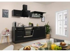 Sale Respekta Premium Küchenzeile 220 cm -Eiche Grau Schwarz Hochglanz