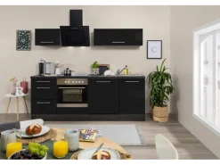 Sale Respekta Premium Küchenzeile 220 cm -Eiche Grau Schwarz Hochglanz