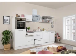 Discount Respekta Premium Küchenzeile 280 cm Hochbau Weiß Hochglanz Hochglanz Weiß