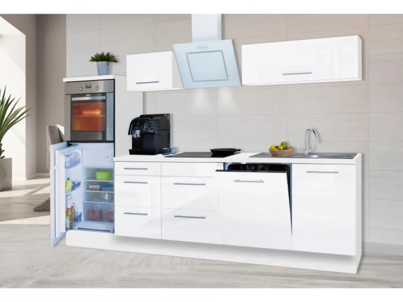 Discount Respekta Premium Küchenzeile 280 cm Hochbau Weiß Hochglanz Hochglanz Weiß