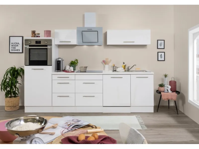 Discount Respekta Premium Küchenzeile 280 cm Hochbau Weiß Hochglanz Hochglanz Weiß