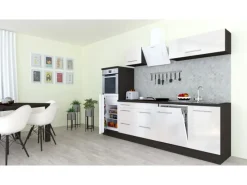 Sale Respekta Premium Küchenzeile 280 cm Hochbau Weiß Hochglanz-Eiche Grau Hochglanz Weiß