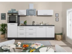 Sale Respekta Premium Küchenzeile 280 cm Hochbau Weiß Hochglanz-Eiche Grau Hochglanz Weiß