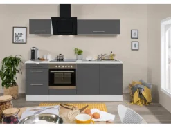 Outlet Respekta Premium Küchenzeile 210 cm -Weiß Grau Hochglanz