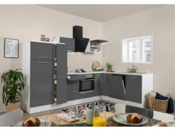 Respekta Premium Winkelküchen|Kühlschränke<Winkelküche RP290WGC 290 x 200 cm Grau Hochglanz-Weiß