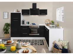 Sale Respekta Premium Winkelküche 260 x 200 cm -Weiß Schwarz Hochglanz