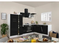 Respekta Premium Winkelküche RP290WSC 290 x 200 cm Schwarz Hochglanz-Weiß< Winkelküchen|Kühlschränke