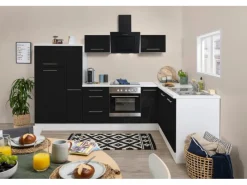 Respekta Premium Winkelküche RP290WSC 290 x 200 cm Schwarz Hochglanz-Weiß< Winkelküchen|Kühlschränke