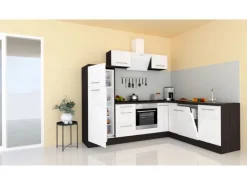Best Respekta Premium Winkelküche 260 x 200 cm Weiß Hochglanz-Eiche Grau Hochglanz Weiß