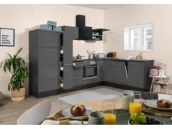 Best Respekta Premium Winkelküche RP290EGC 290 x 200 cm Grau Hochglanz-Eiche Grau