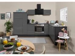 Best Respekta Premium Winkelküche RP290EGC 290 x 200 cm Grau Hochglanz-Eiche Grau