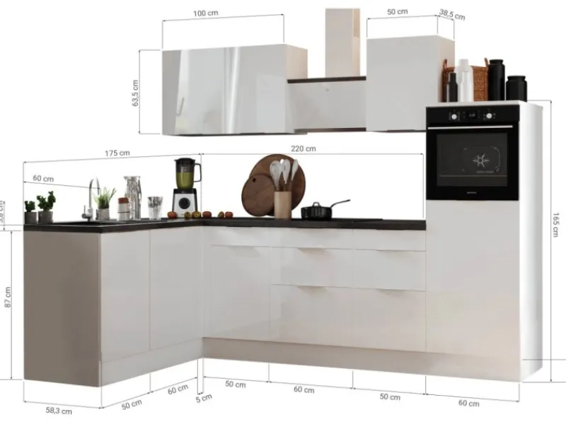 Discount Respekta Selection Winkelküche Elisabeth RSL280HGWH 280 cm Weiß-Grau