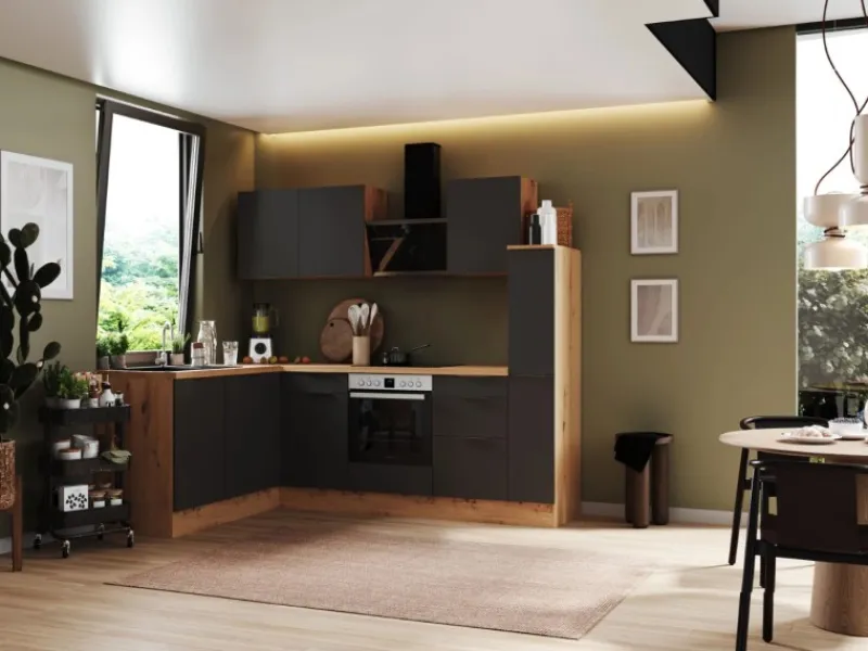 Respekta Selection Winkelküche Elisabeth RSL250AGH 250 cm Grau-Artisan Eiche Nb.< Winkelküchen