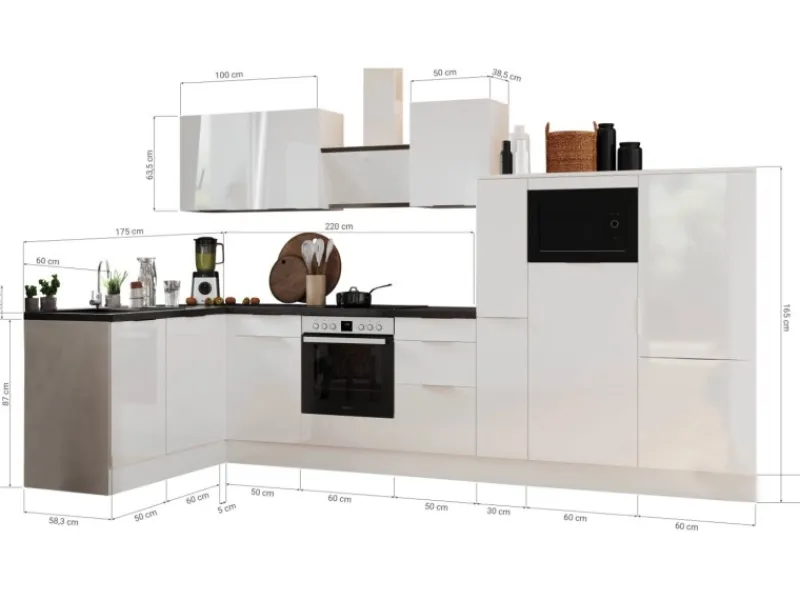 Respekta Selection Winkelküche Elisabeth RSL370WGH 370 cm Grau-Weiß< Kühlschränke|Winkelküchen