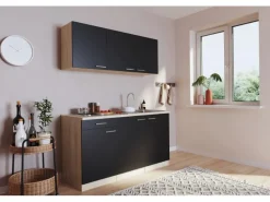 Respekta Singleküche Luis 150 cm -Eiche sägerau Schwarz