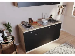 Respekta Singleküche Luis 150 cm -Eiche sägerau Schwarz