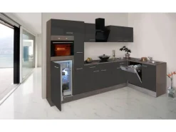 Respekta Winkelküchen|Kühlschränke<Winkelküche 310 cm Grau Seidenglanz-Eiche York Nachbildung