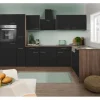 Discount Respekta Winkelküche 310 cm Schwarz Seidenglanz-Eiche York Nachbildung