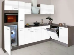 Respekta Winkelküchen|Einbauküchen<Winkelküche 310 cm Weiß Seidenglanz-Eiche York Nachbildung