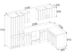 Respekta Premium Respekta Winkelküche Anton  310 cm Landhaus Lärche Weiß Nachbildung< Winkelküchen|Kühlschränke