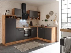 Clearance Respekta Winkelküche BEKBL280EGC 280 x 172 cm Grau-Wildeiche Nachbildung