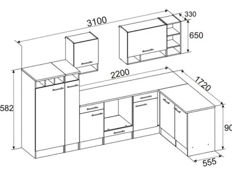 Online Respekta Winkelküche BEKBL310EGC 310 x 172 cm Grau-Wildeiche Nachbildung