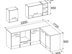 Clearance Respekta Winkelküche BEKBL220EWC 220 x 172 cm Weiß-Wildeiche Nachbildung