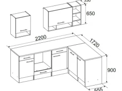 Respekta Winkelküche BEKBL220EGC 220 x 172 cm Grau-Wildeiche Nachbildung< Winkelküchen|Einbauküchen