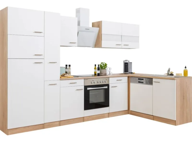 New Respekta Winkelküche KBL310ESWSC 310 cm Sonoma Eiche Sägerau Nachbildung Weiß