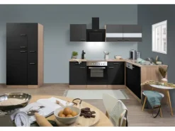 Best Respekta Winkelküche KBL310ESSSC 310 cm Eiche Sonoma Sägerau Nachbildung Schwarz