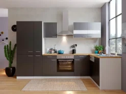 Respekta Winkelküche KBL310WGCGKEG 310 x 172 cm Grau-Weiß-Butcher Nussbaum< Winkelküchen
