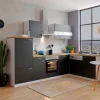Online Respekta Winkelküche KBL280WSCG 280 x 172 cm Schwarz-Weiß-Butcher Nussbaum