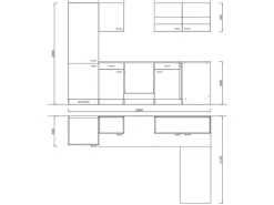 Online Respekta Winkelküche KBL280WSCGKEG 280 x 172 cm Schwarz-Weiß-Butcher Nussbaum