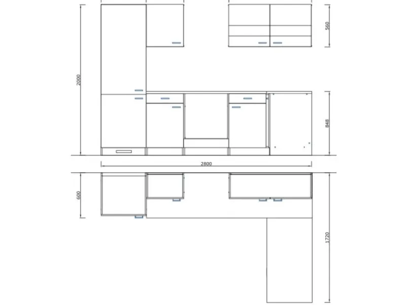 Online Respekta Winkelküche KBL280WSCGKEG 280 x 172 cm Schwarz-Weiß-Butcher Nussbaum